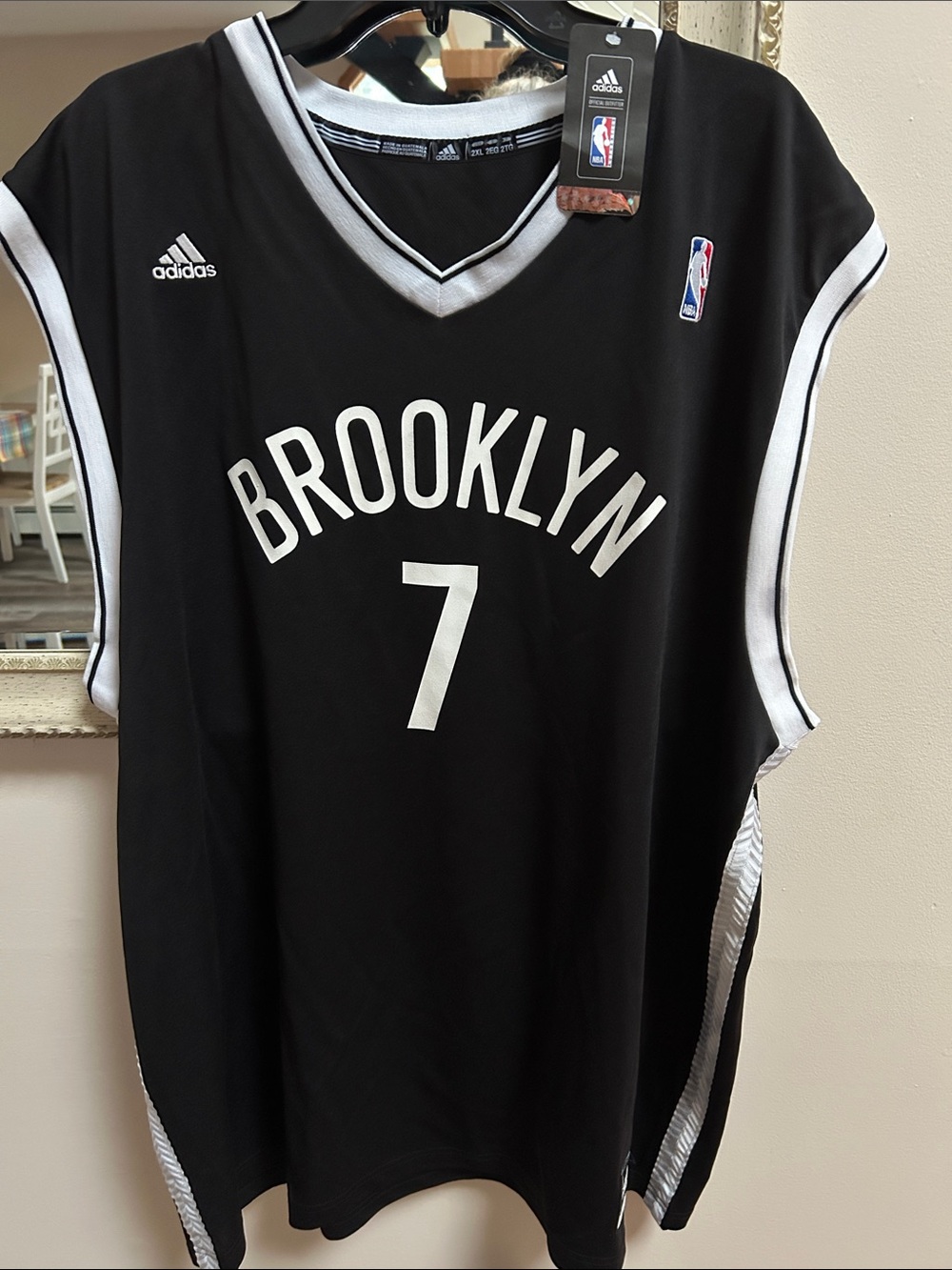 Lin adidas Brooklyn Nets #7 Black and White Jersey